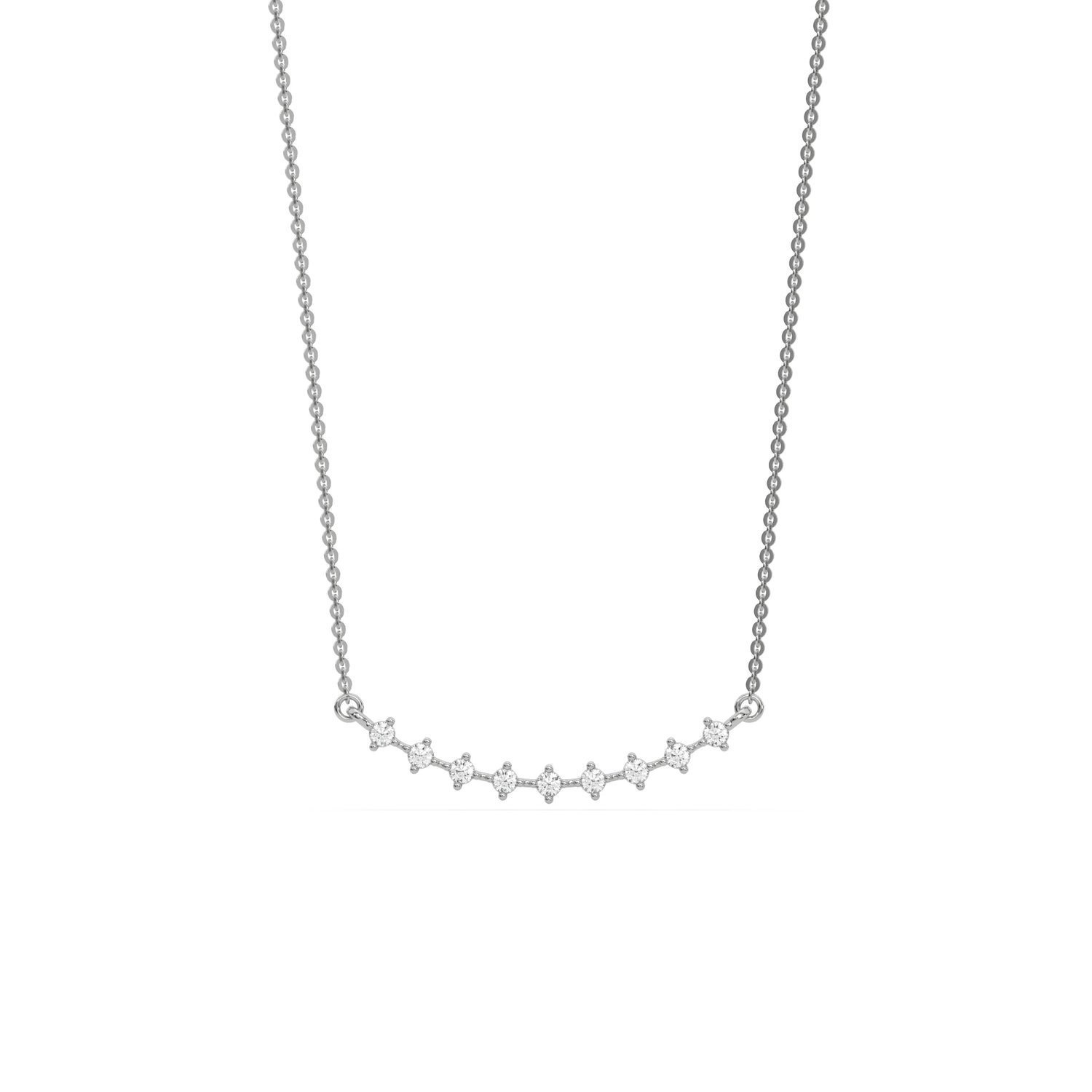 18K White Gold Round Cut Diamond Curved Necklace