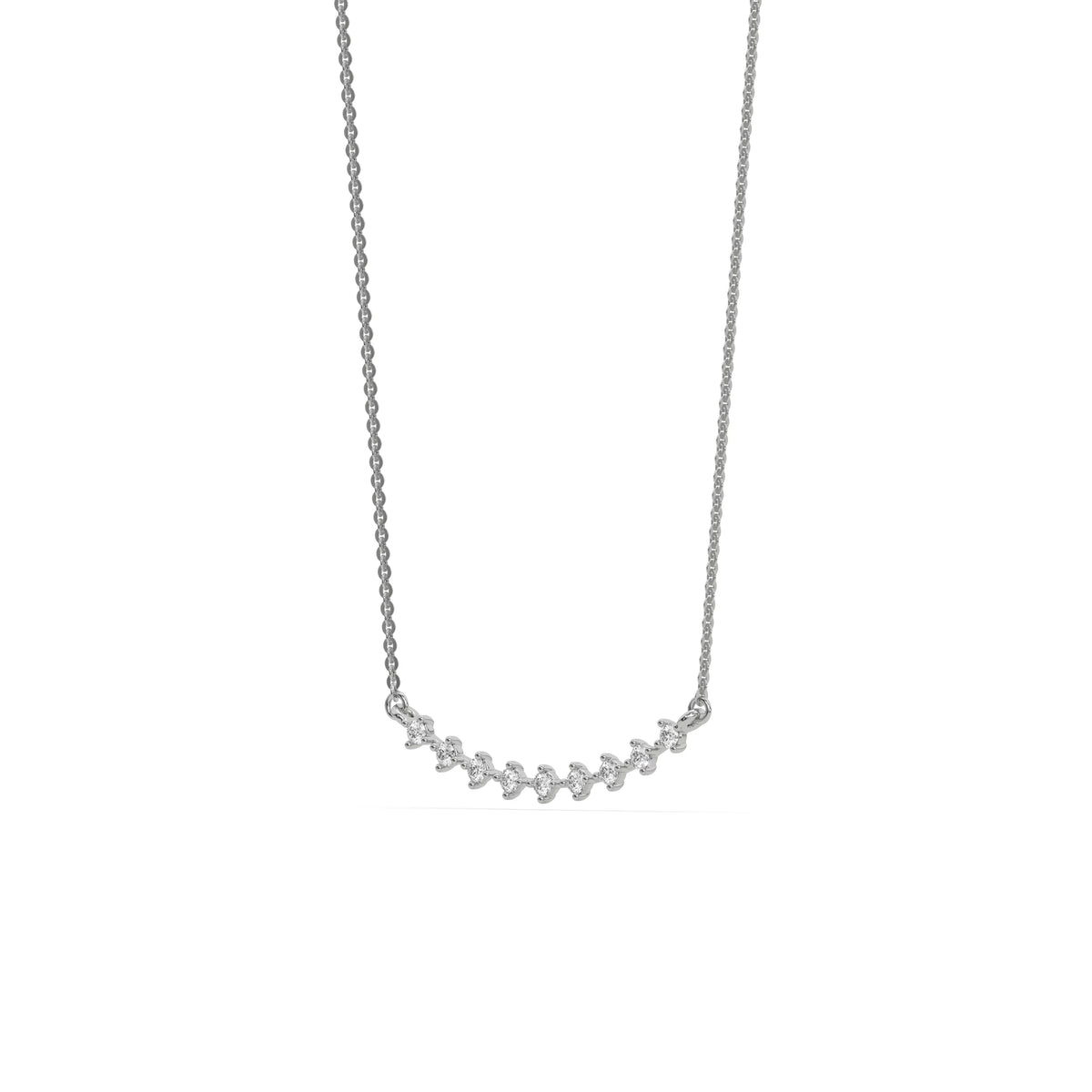 14K White Gold Round Cut Diamond Curved Necklace