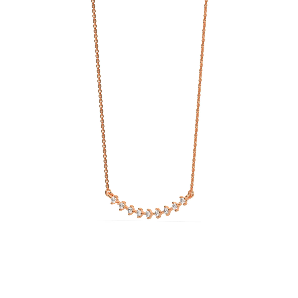 14K Rose Gold Round Cut Diamond Curved Necklace
