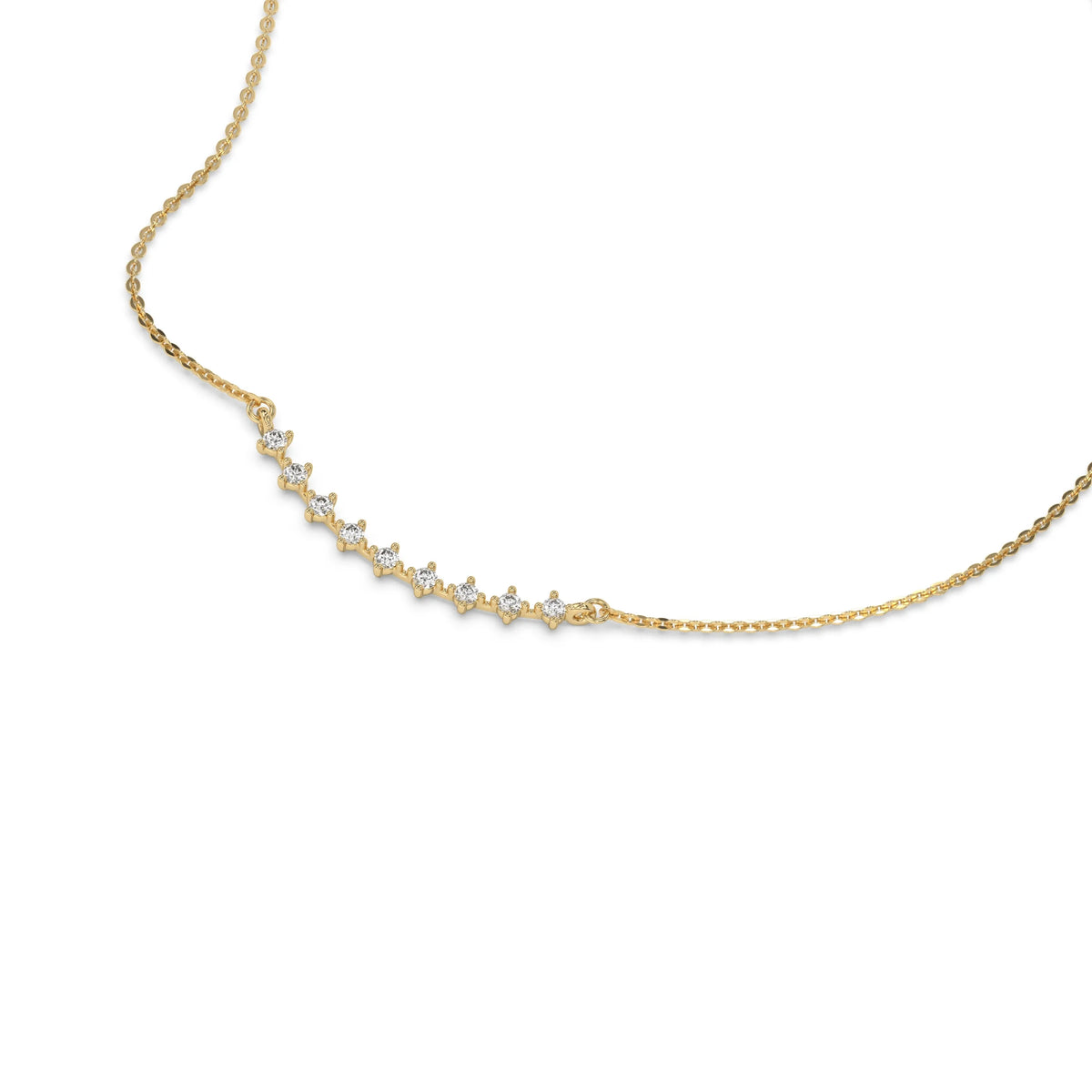 14K White Gold Round Cut Natural Diamond Curved Necklace