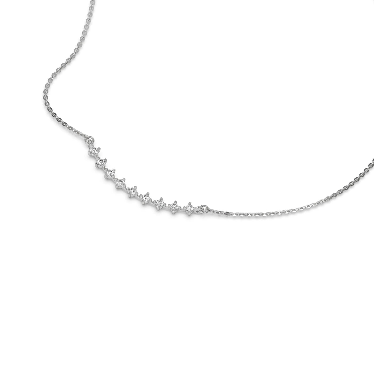 14K White Gold Round Cut Natural Diamond Curved Necklace