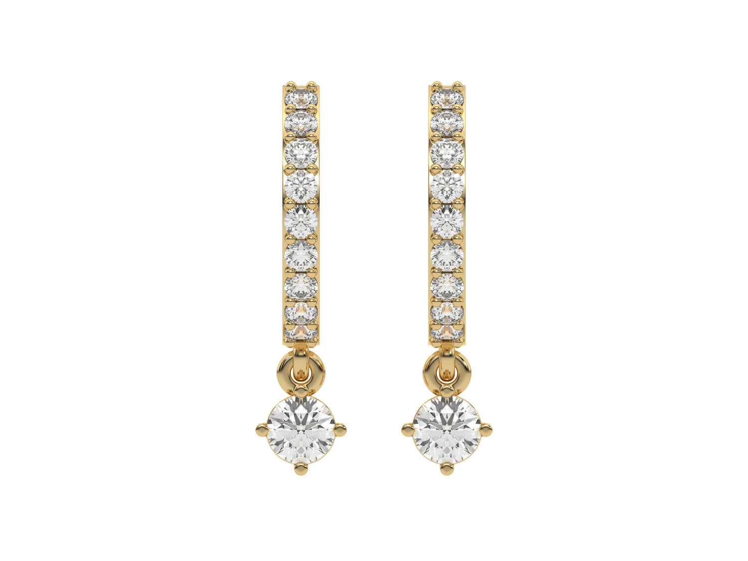18k Yellow gold natural round cut diamond hoop earrings in prong setting