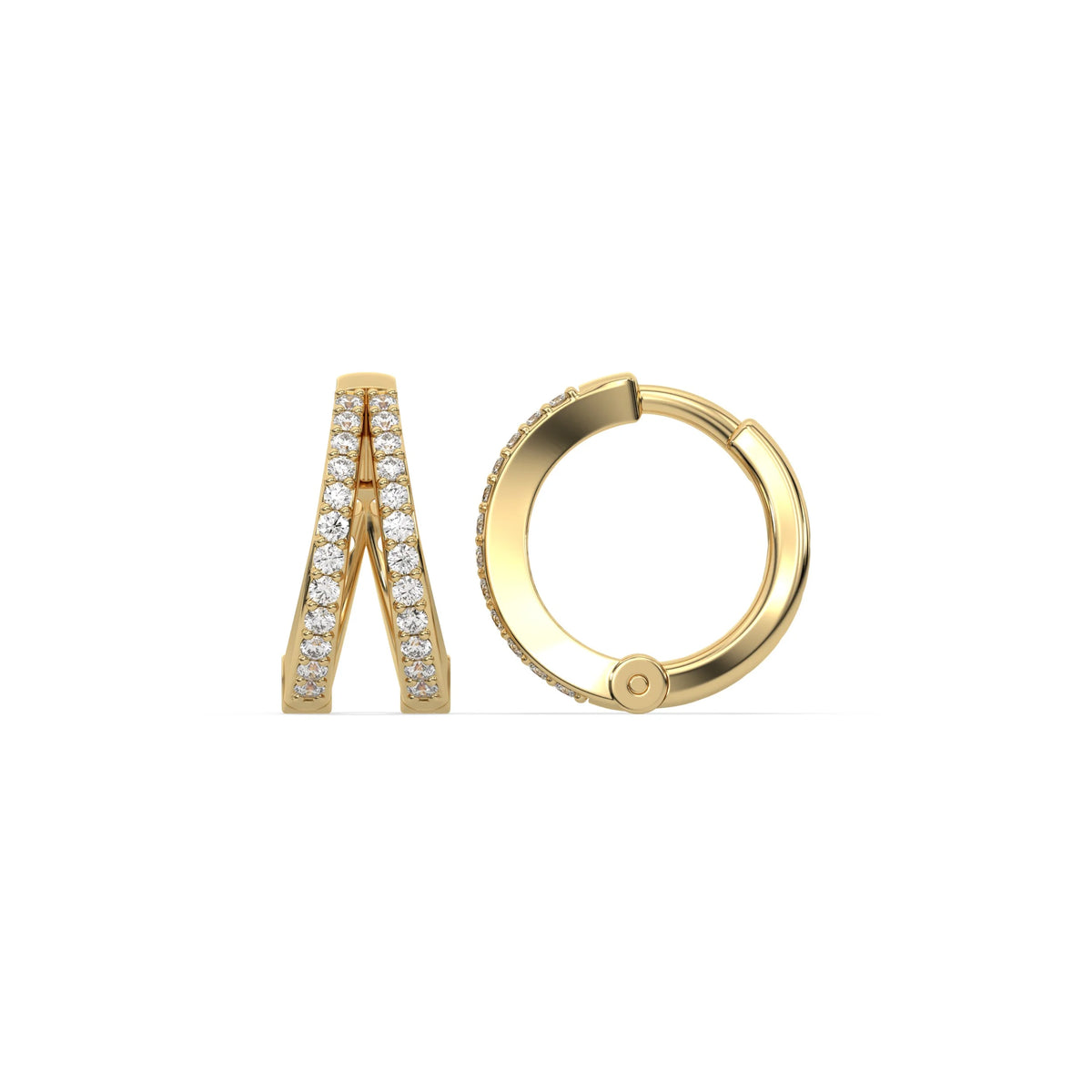 10k yellow gold natural round cut diamond double row hoop earrings