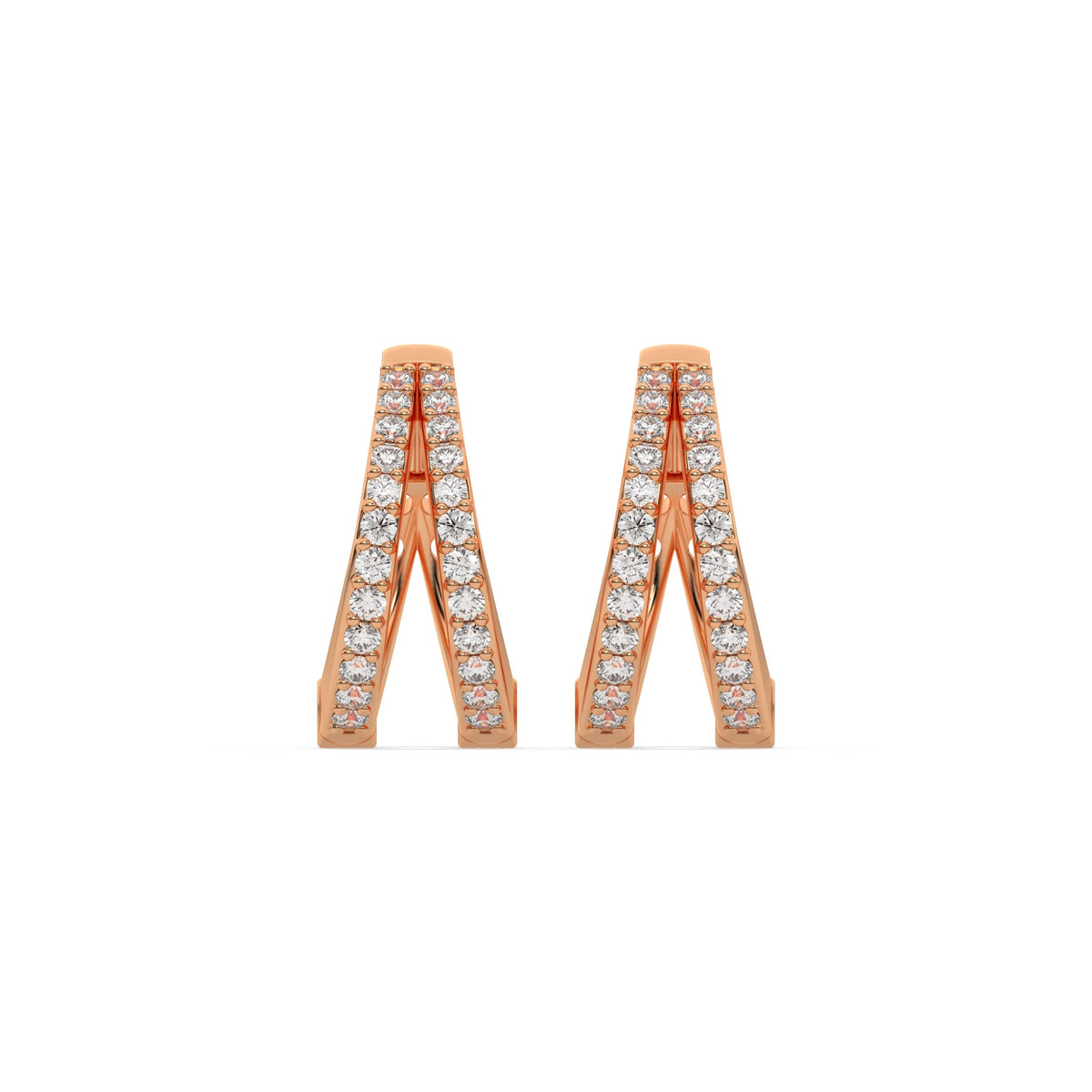 18k rose gold natural round cut diamond double row hoop earrings