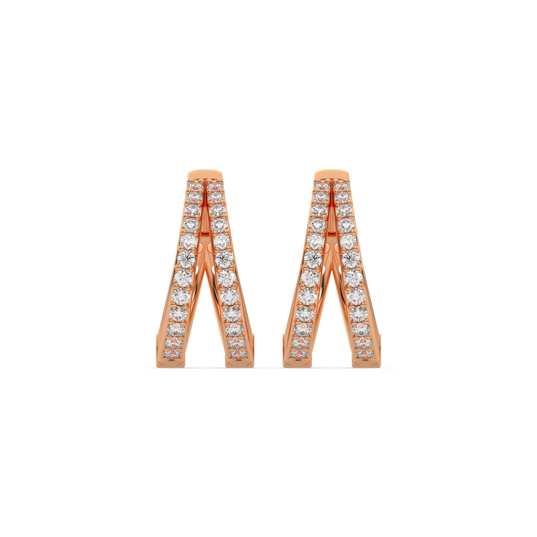 18k rose gold natural round cut diamond double row hoop earrings