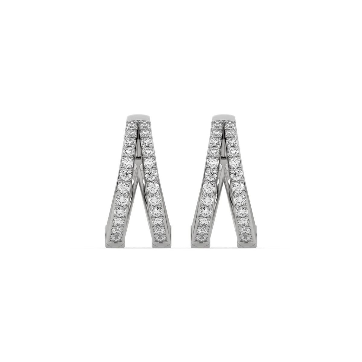 14k White gold natural round cut diamond double row hoop earrings