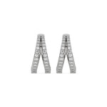 14k White gold natural round cut diamond double row hoop earrings