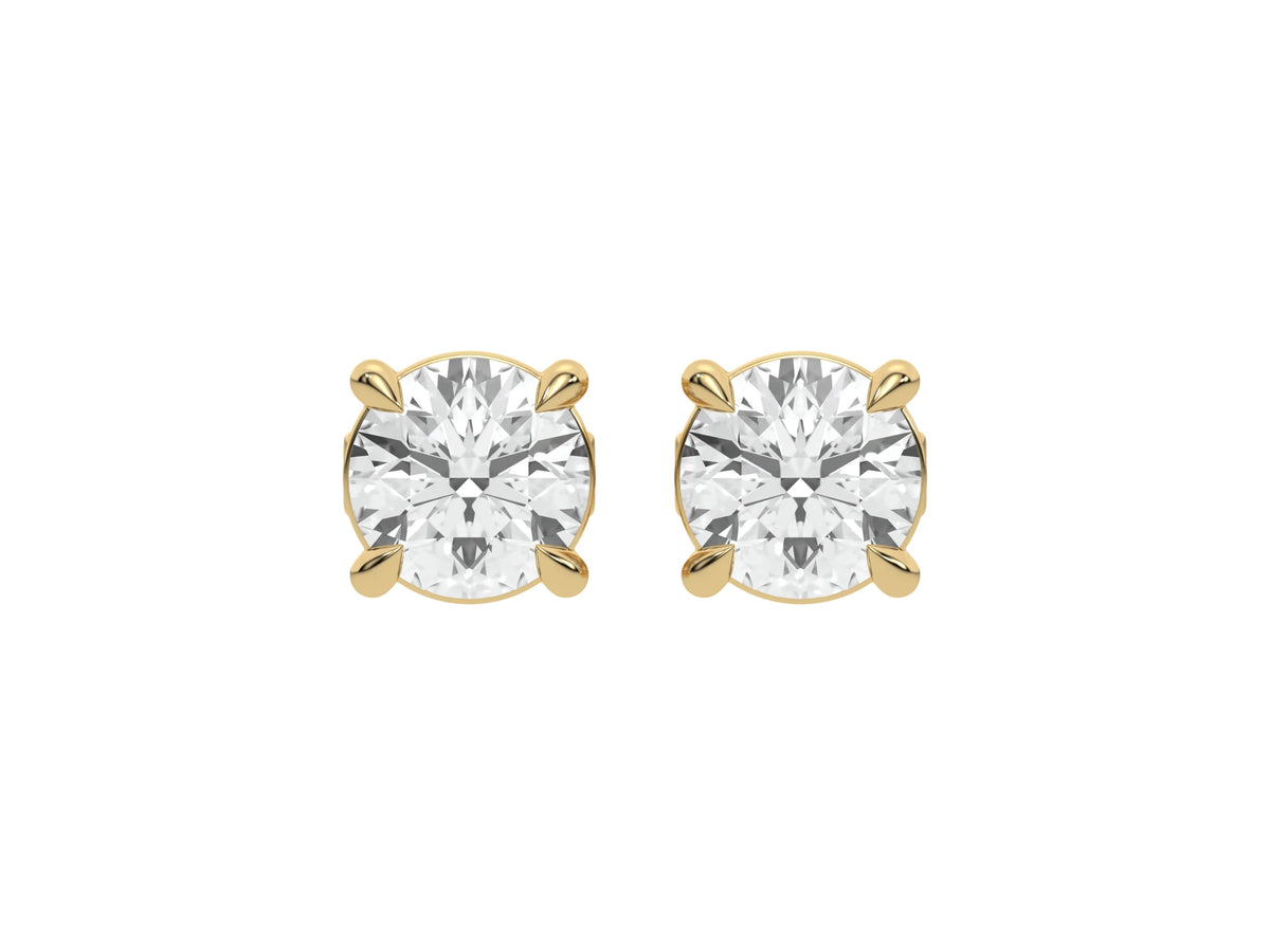 14k yellow gold Round cut Diamond studs set in a four prong setting