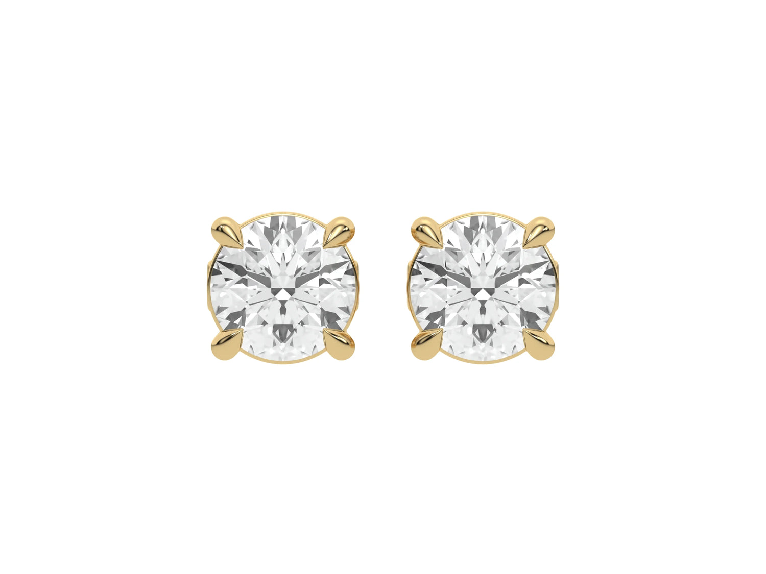 14k yellow gold Round cut Diamond studs set in a four prong setting