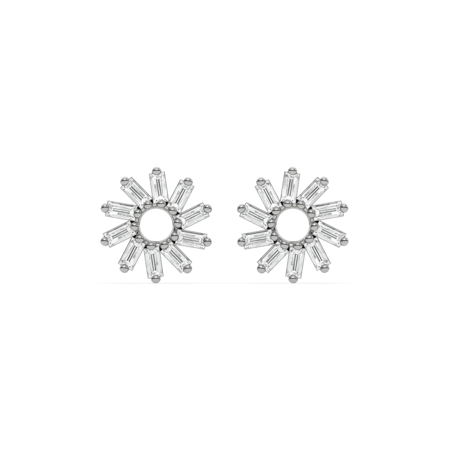 10k white gold natural baguette diamond flower stud earrings