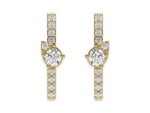 14k yellow gold round cut diamond arranged in pear shape bar stud earrings set in prongs.