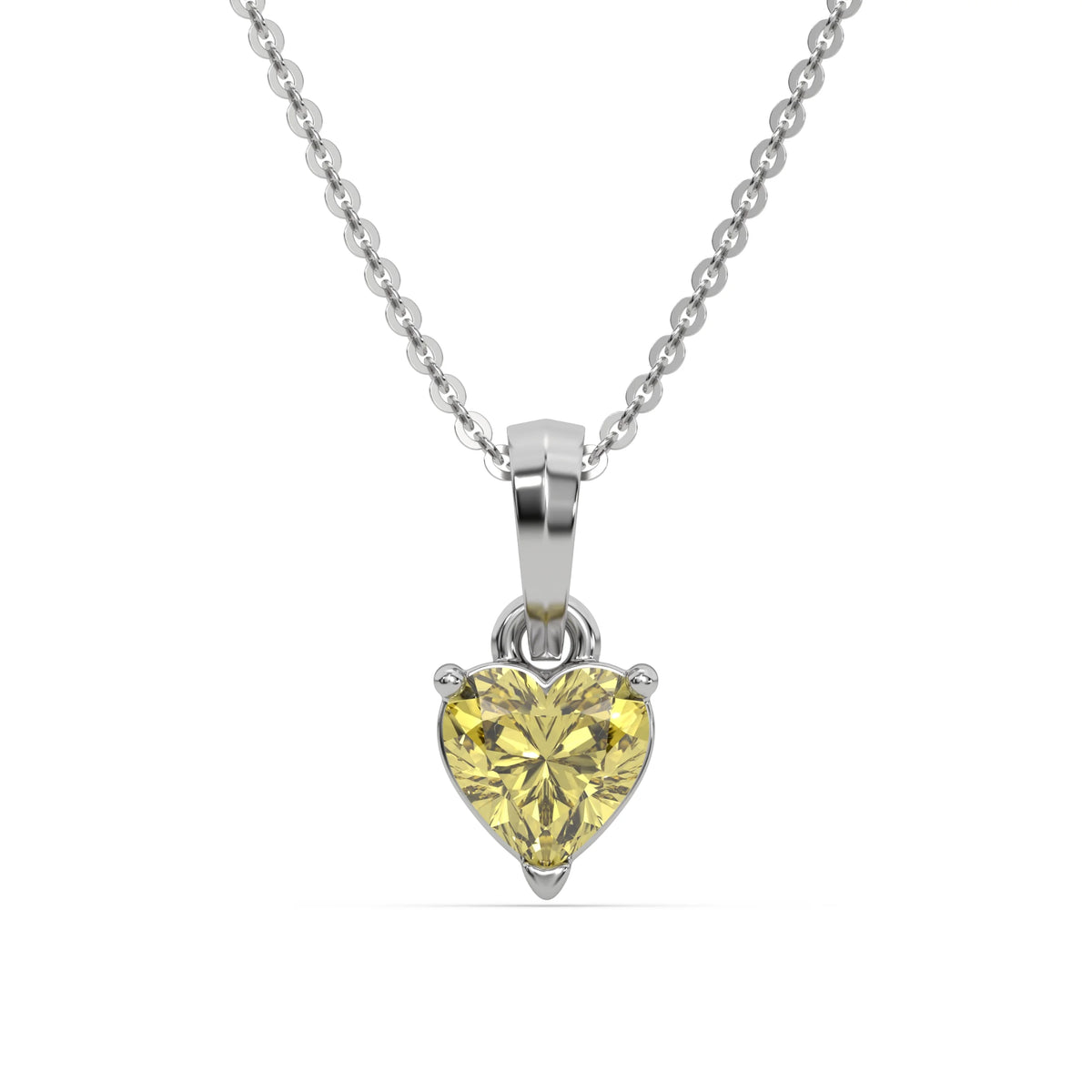 18K White Gold Fancy Yellow Heart Solitaire Diamond Necklace