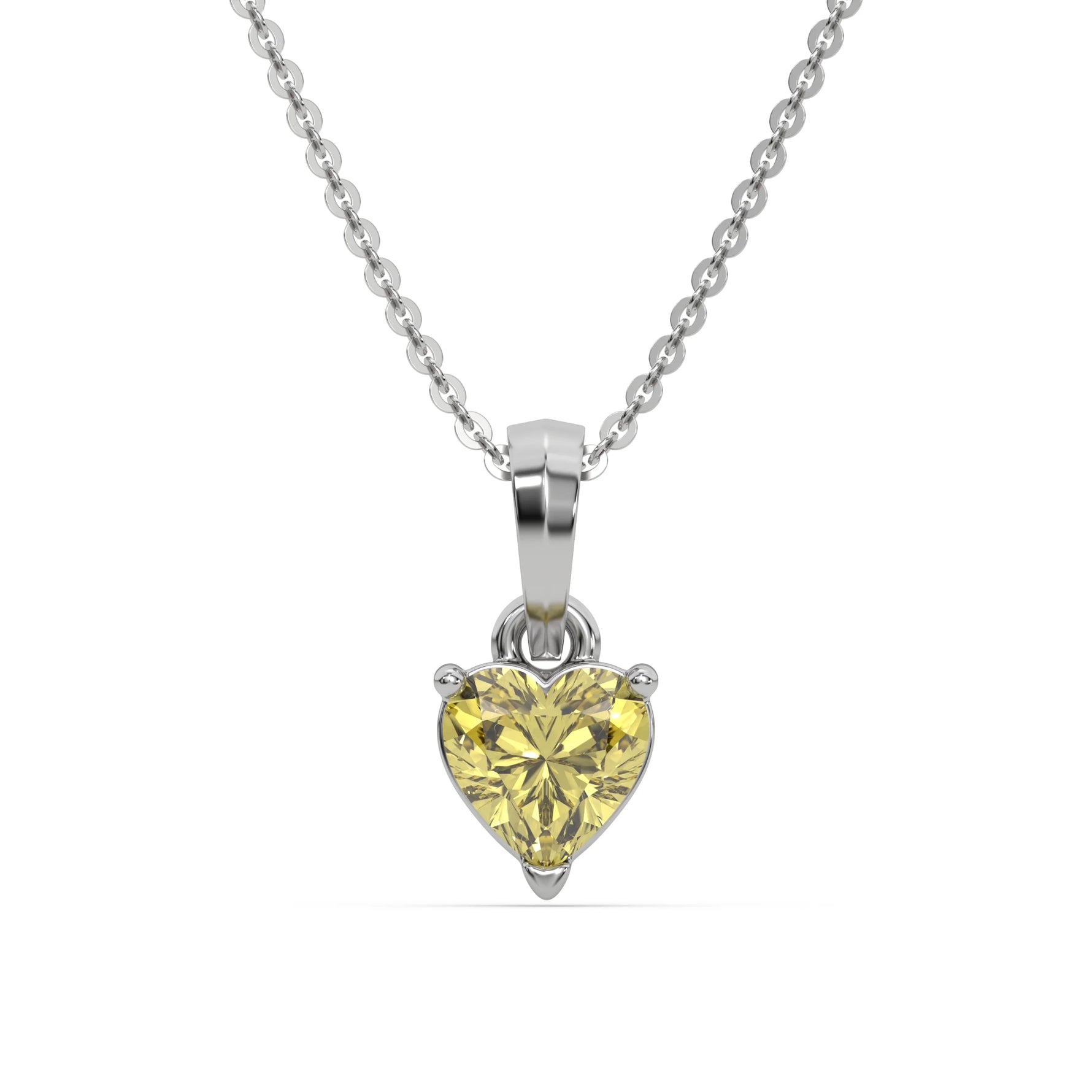 18K White Gold Fancy Yellow Heart Solitaire Diamond Necklace