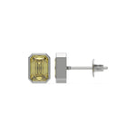 10k white gold fancy yellow emerald cut diamond solitaire earrings set in bezel