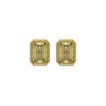 18k yellow gold fancy yellow emerald cut diamond solitaire earrings set in bezel