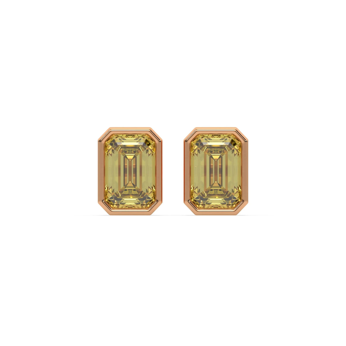 1 ct 14k rose gold fancy yellow emerald cut diamond solitaire earrings set in bezel