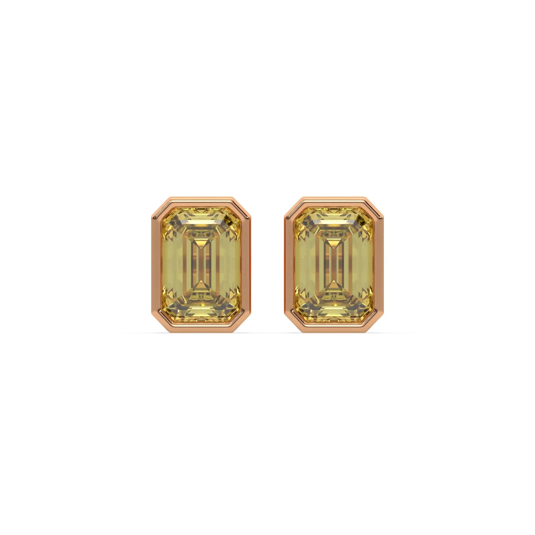 1 ct 14k rose gold fancy yellow emerald cut diamond solitaire earrings set in bezel