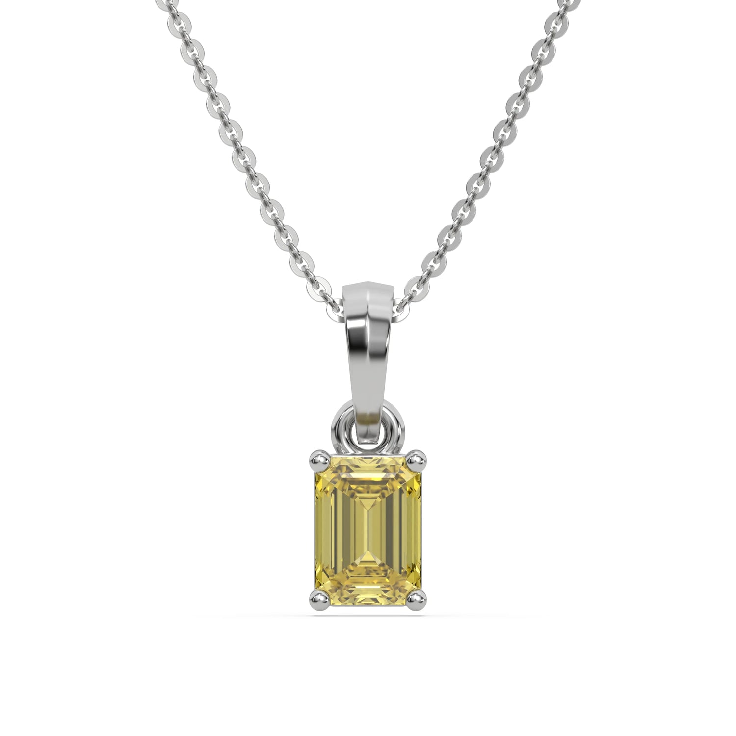 18K White Gold Fancy Yellow Emerald Solitaire Diamond Necklace