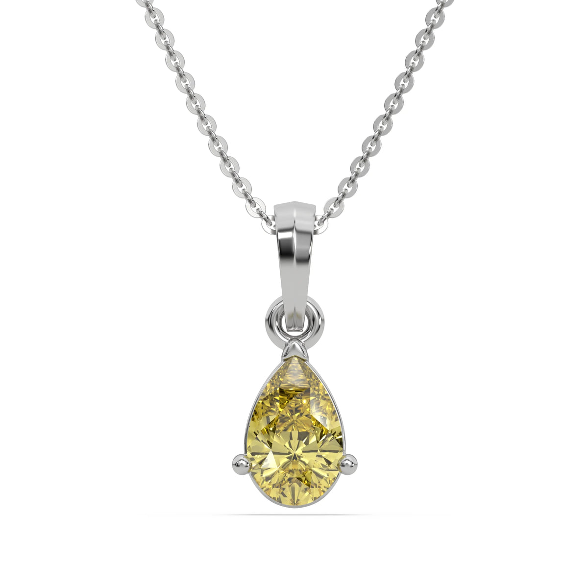 18K White Gold Fancy Yellow Pear Solitaire Diamond Necklace