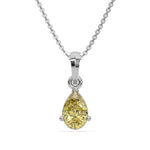 18K White Gold Fancy Yellow Pear Solitaire Diamond Necklace