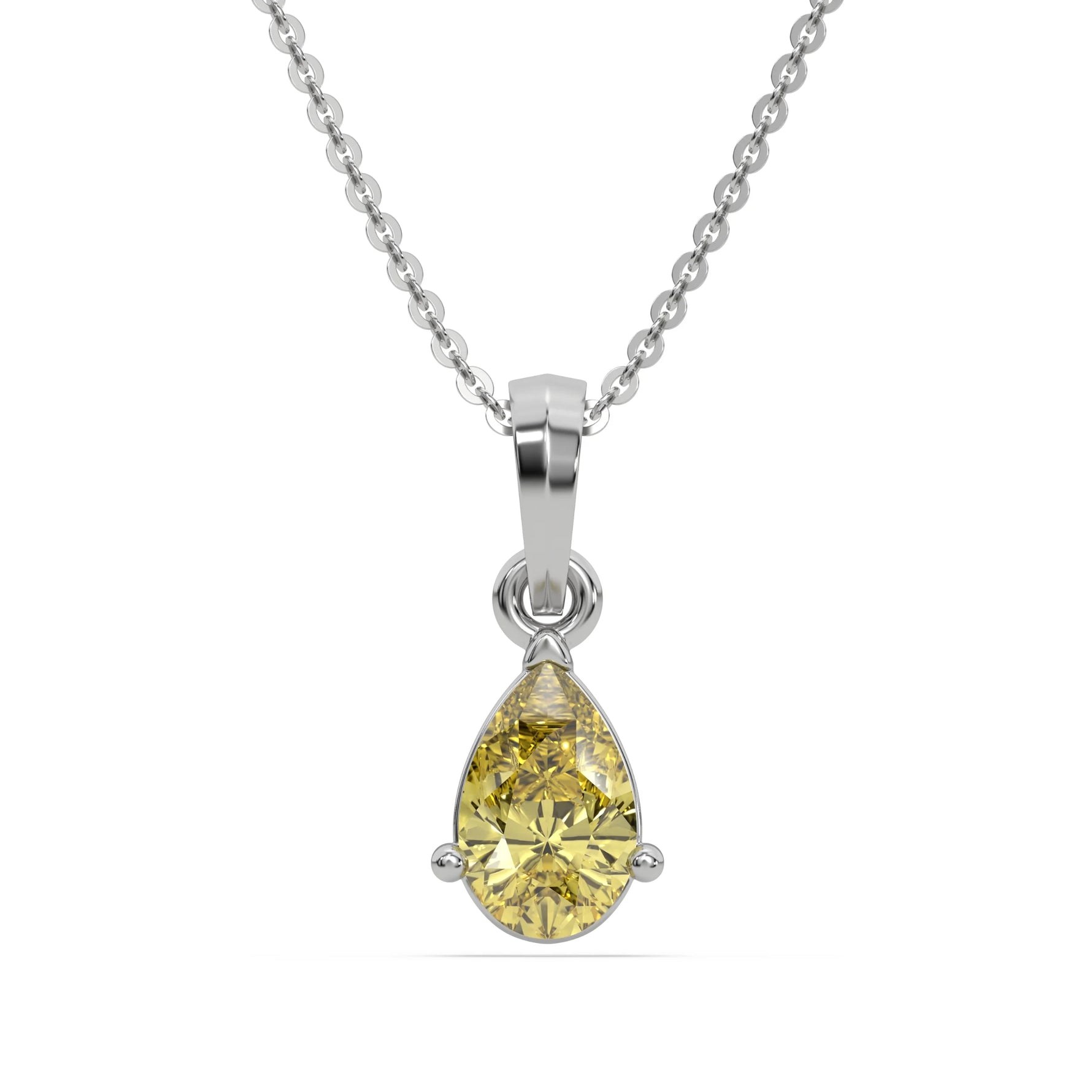 18K White Gold Fancy Yellow Pear Solitaire Diamond Necklace