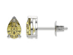14k white gold Pear shaped diamond Earrings made with a fancy yellow pear shaped diamond set in a four prong setting