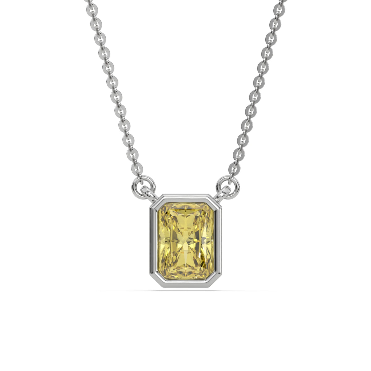 14K White Gold Fancy Yellow Radiant Solitaire Diamond Necklace