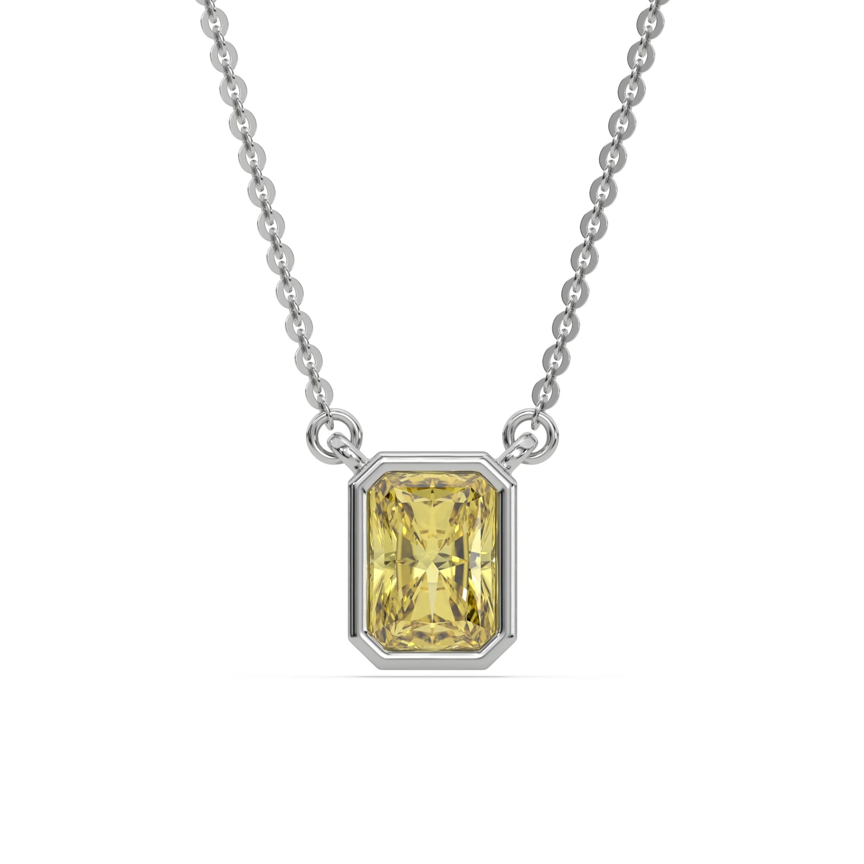 14K White Gold Fancy Yellow Radiant Solitaire Diamond Necklace