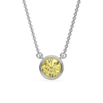 18K White Gold Fancy Yellow Round Solitaire Diamond Necklace