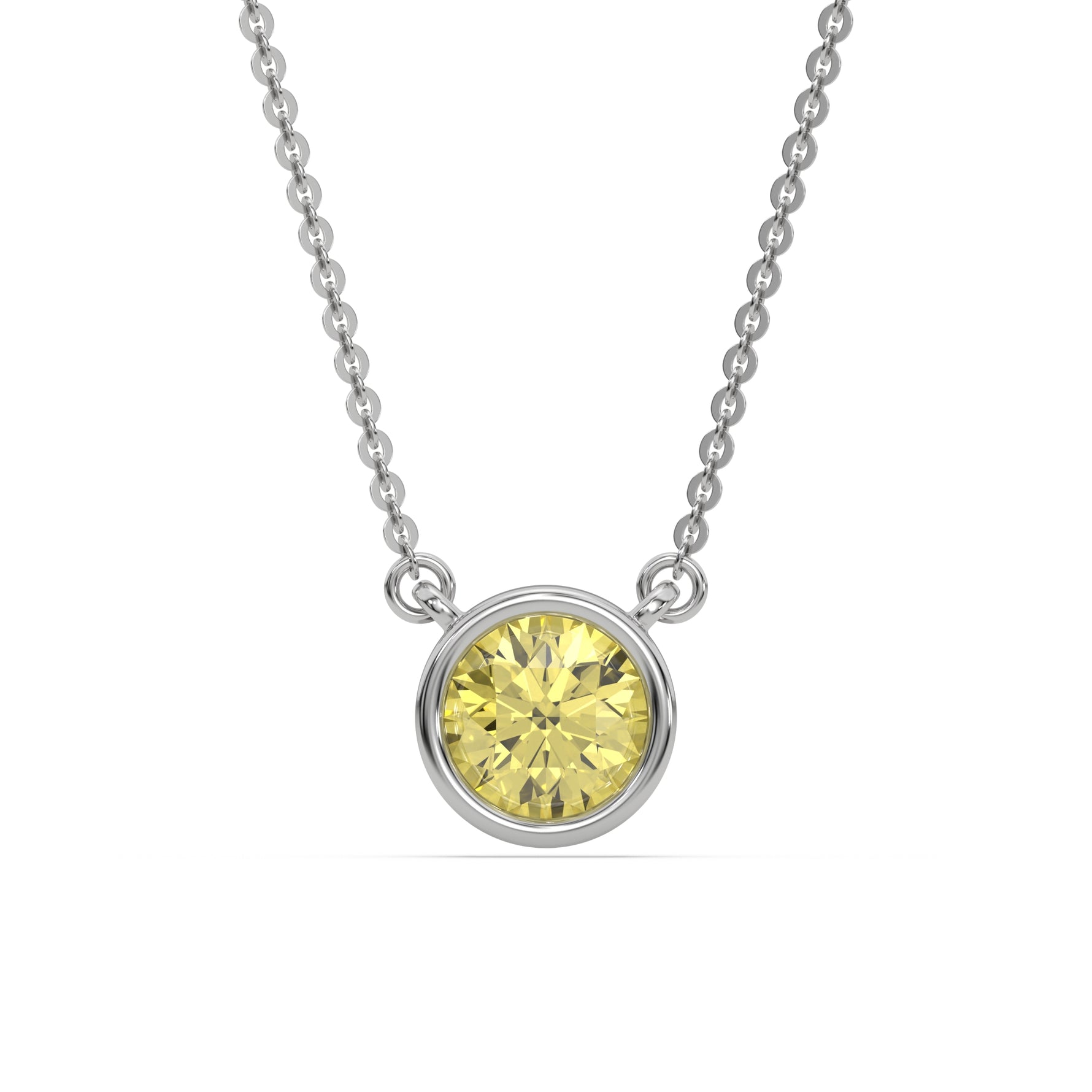 18K White Gold Fancy Yellow Round Solitaire Diamond Necklace