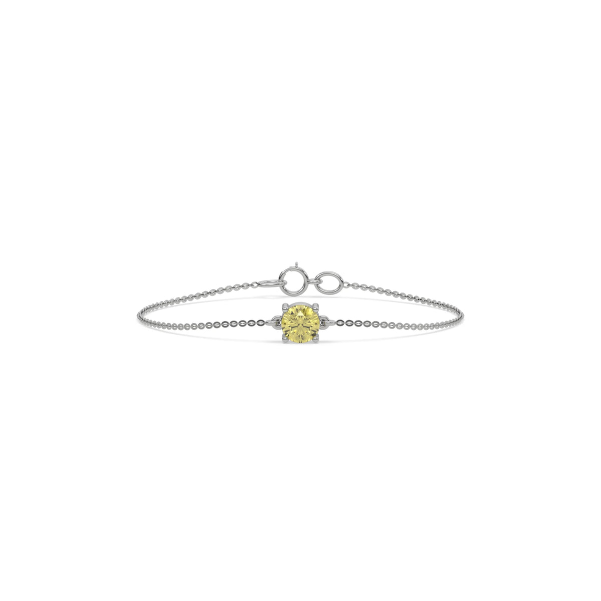 14K White Gold Fancy Yellow Round Solitaire Diamond Bracelet 