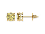 14k yellow gold Round Diamond Studs made with fancy yellow round brilliant-cut diamonds set in a four prong setting