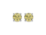 18k white gold Round Diamond Studs made with fancy yellow round brilliant-cut diamonds set in a four prong setting